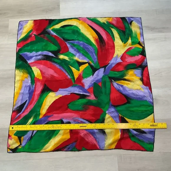 Echo Scarf Womens Silk like Multicolor Abstract Square 32 x 34 - Picture 3 of 5